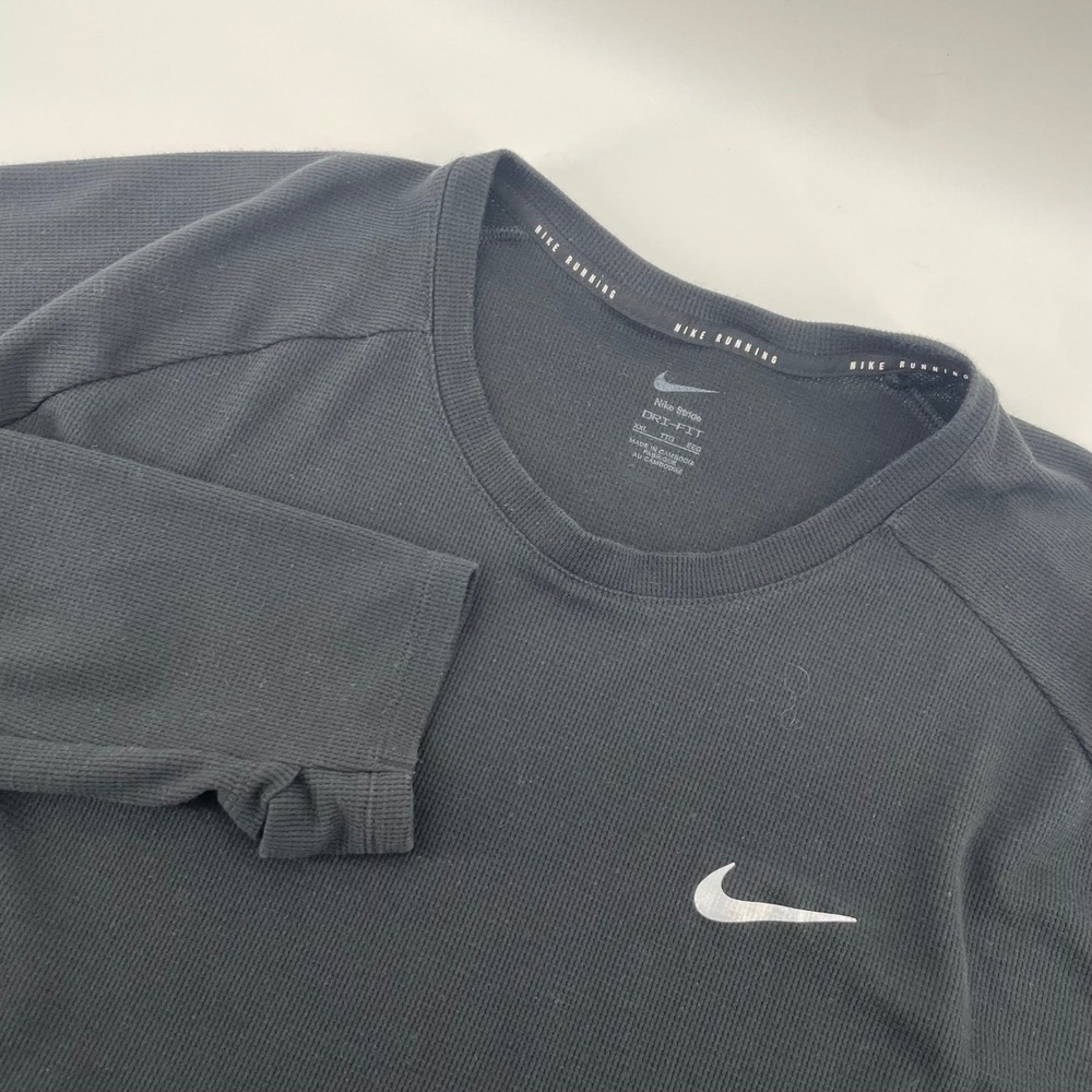 Nike Stride Dri-FIT Running Shirt Mens XXL Black Long Sleeve Waffle Knit Top